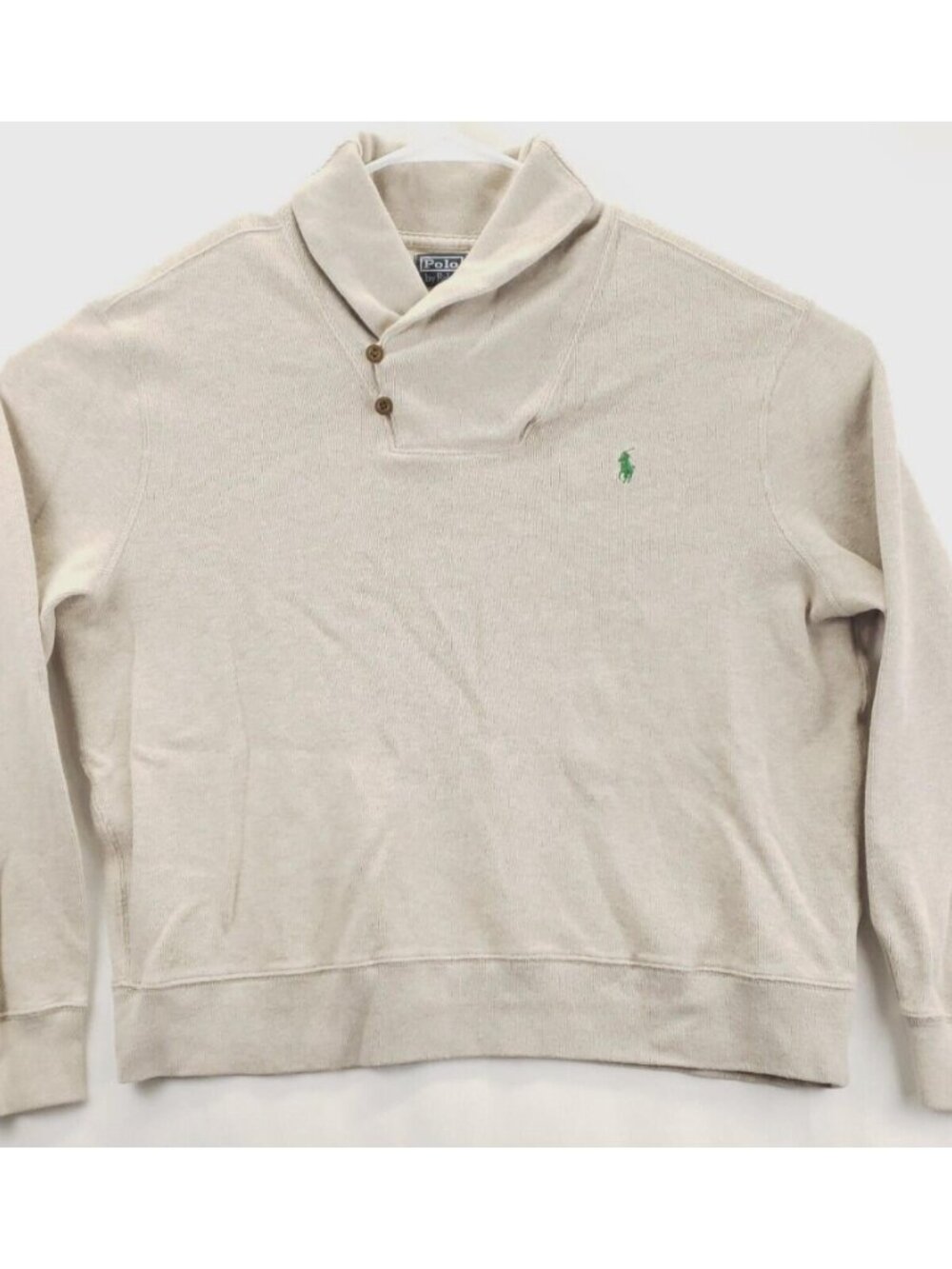 Vintage Polo Ralph Lauren Sweater Mens XL Beige Knit Cotton Pony Shawl Neck